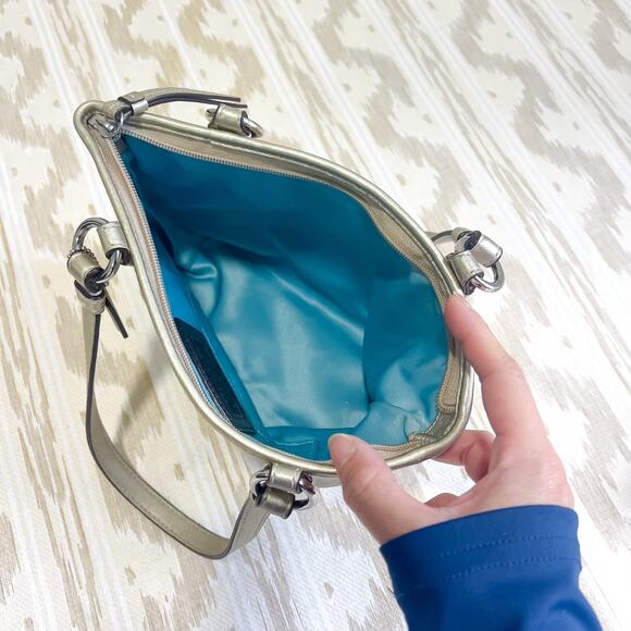 Coach Leah Metallic Gold Small Top-Handled Leather Tote Purse Handbag 42416 - Picture 8 of 11